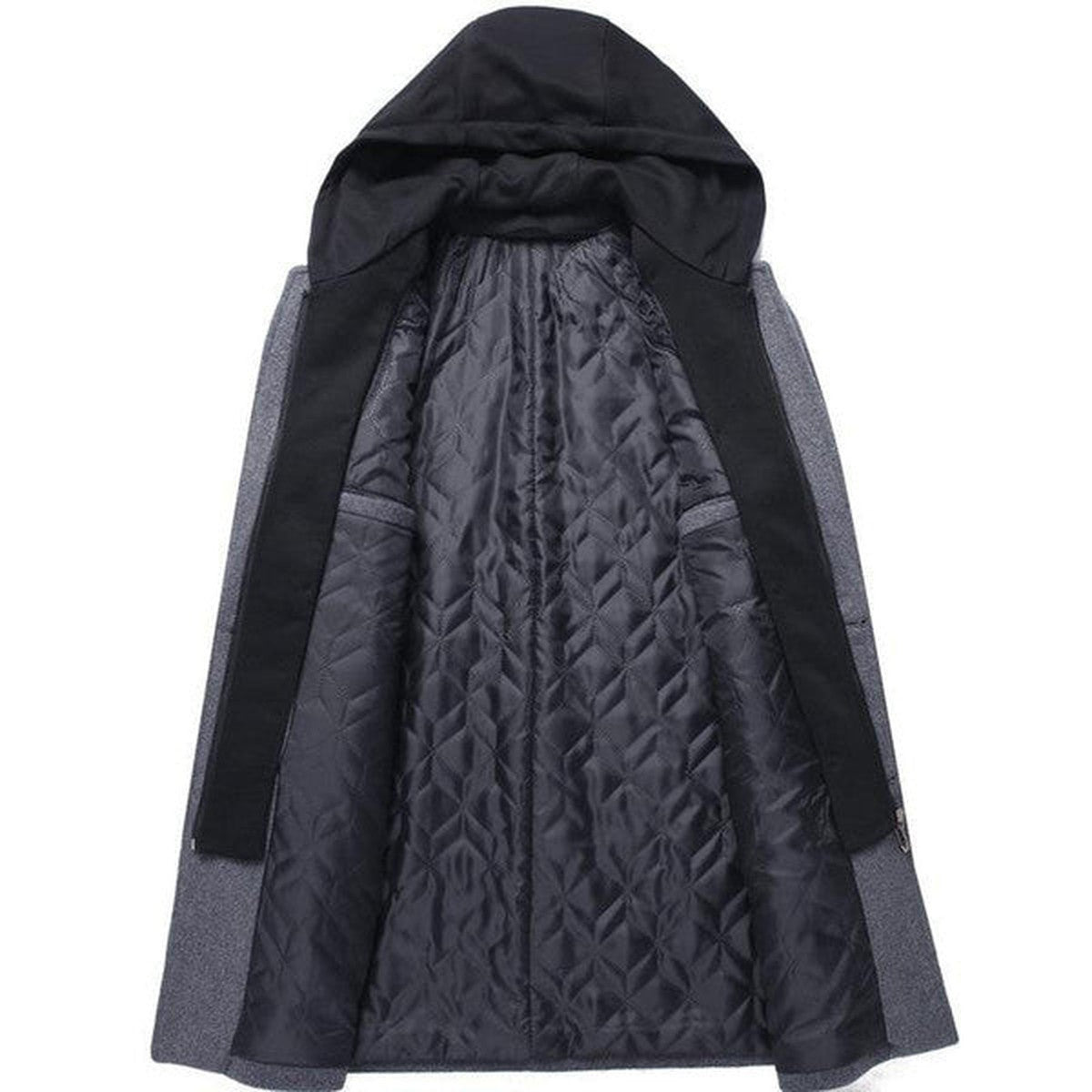 Men Wool Blend Trench Coat with Detachable Hood and Button Closure