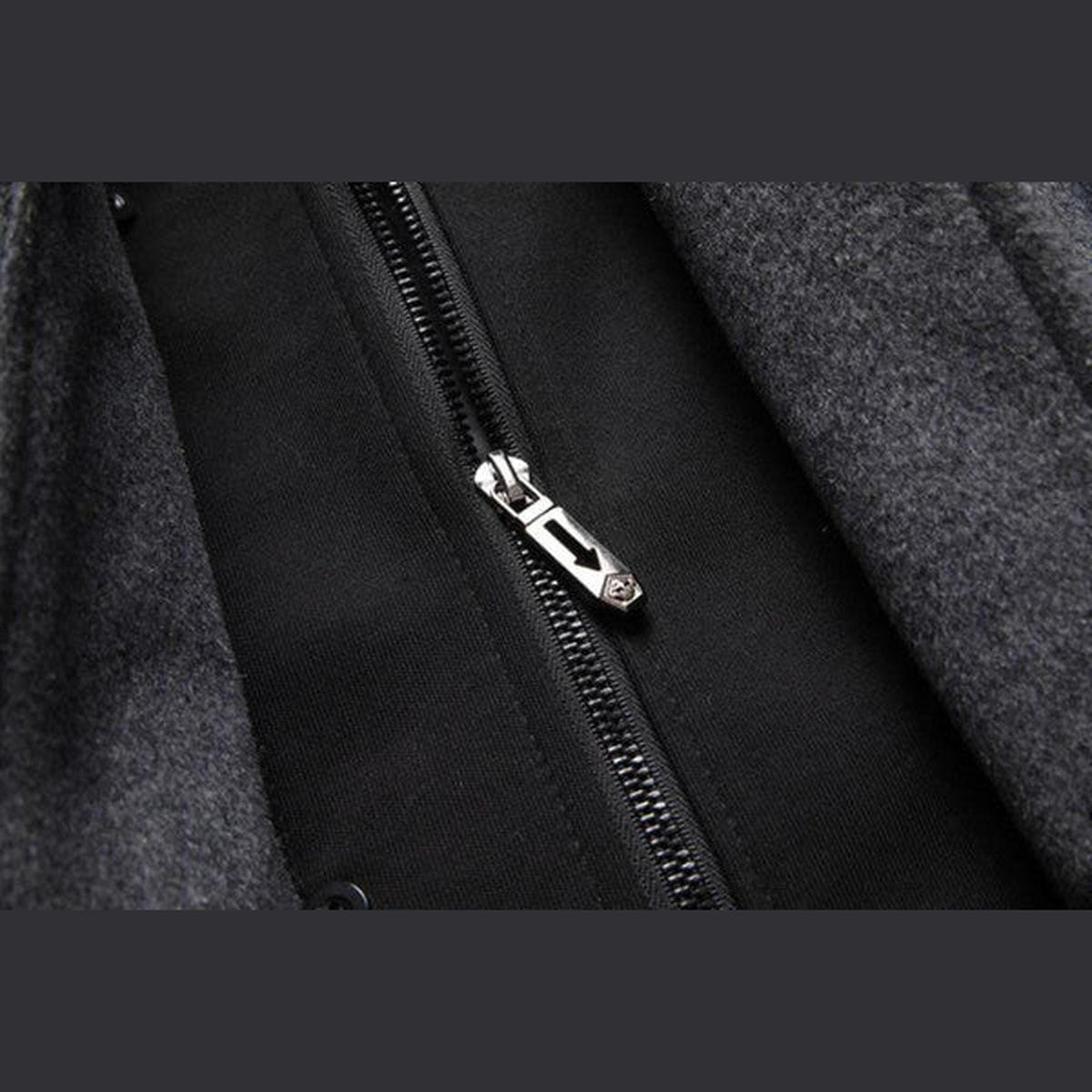 Men Wool Blend Trench Coat with Detachable Hood and Button Closure