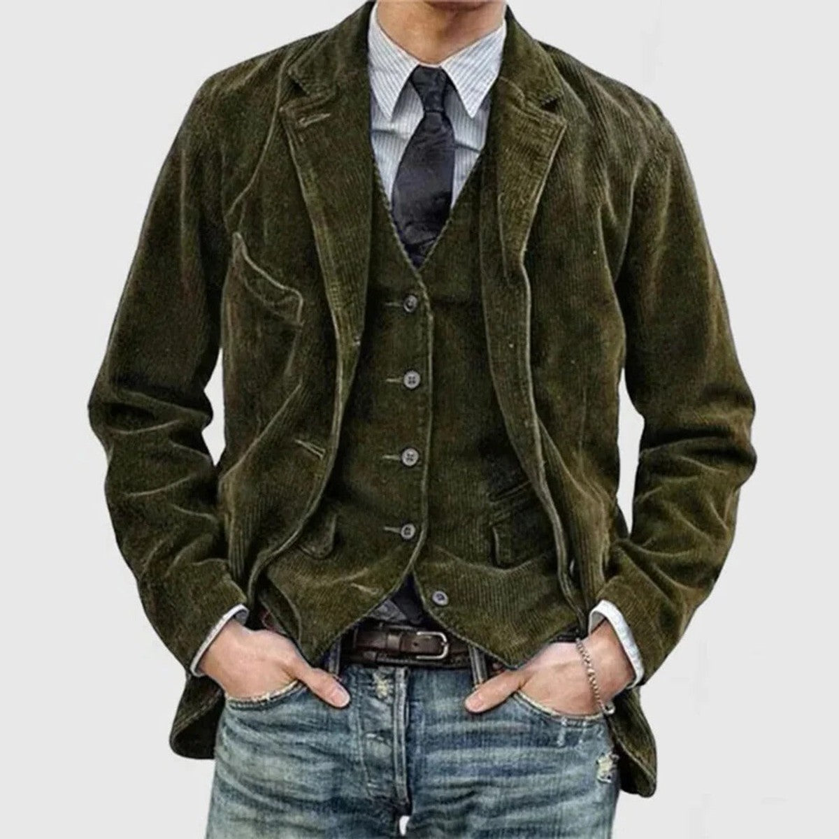 Men Corduroy Button Down Overshirt Jacket with Chest Flap Pockets