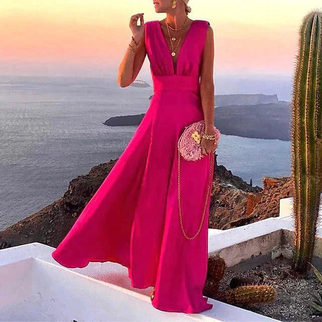 Casual Sleeveless Maxi Dress with Vibrant Abstract Print