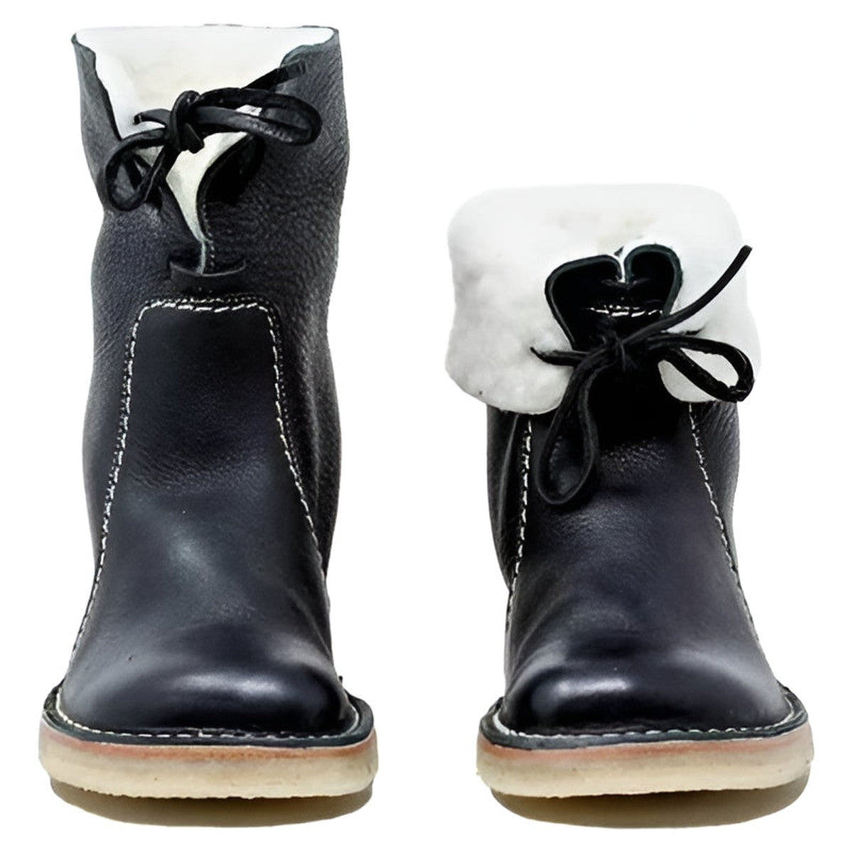 Genuine Leather Winter Boots with Warm Wool Lining and Fold Over Cuff