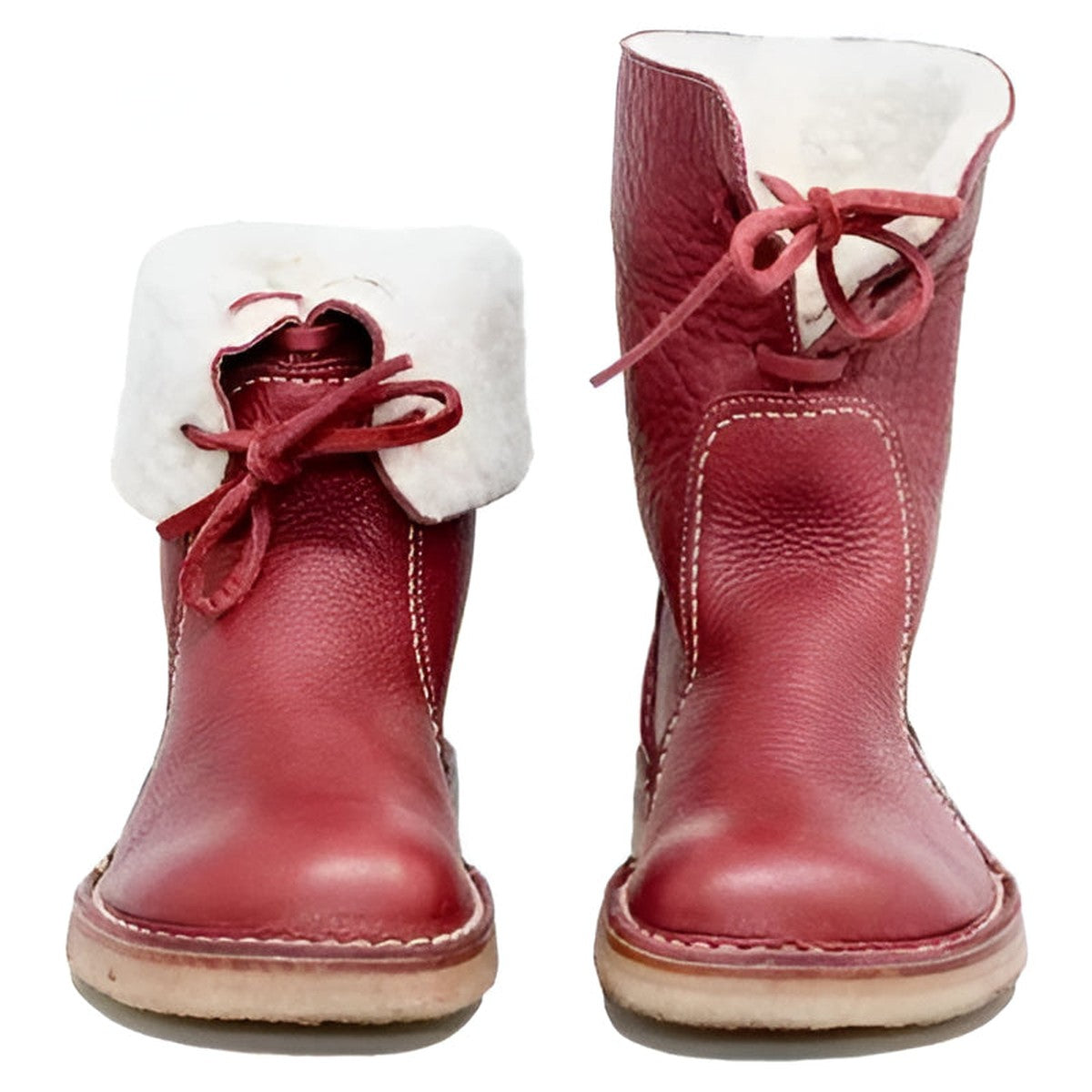 Genuine Leather Winter Boots with Warm Wool Lining and Fold Over Cuff