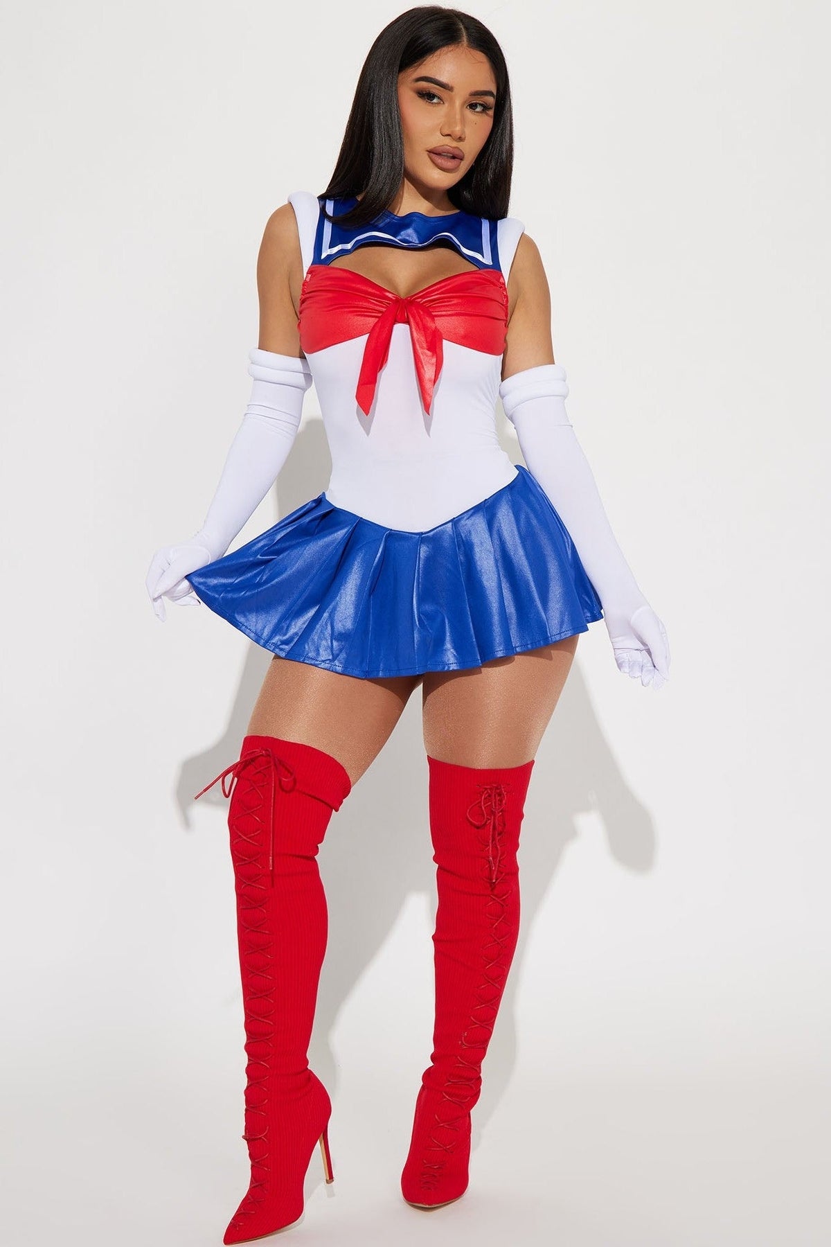 Sailor Costume Set with Crop Top and Mini Skirt, Includes Gloves
