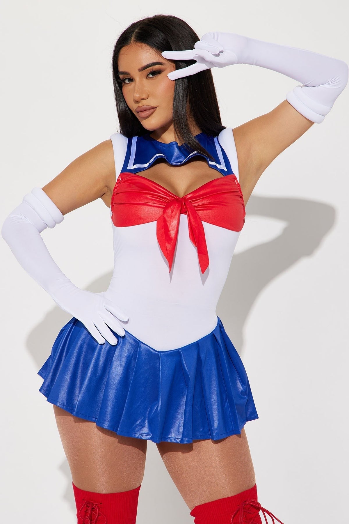 Sailor Costume Set with Crop Top and Mini Skirt, Includes Gloves
