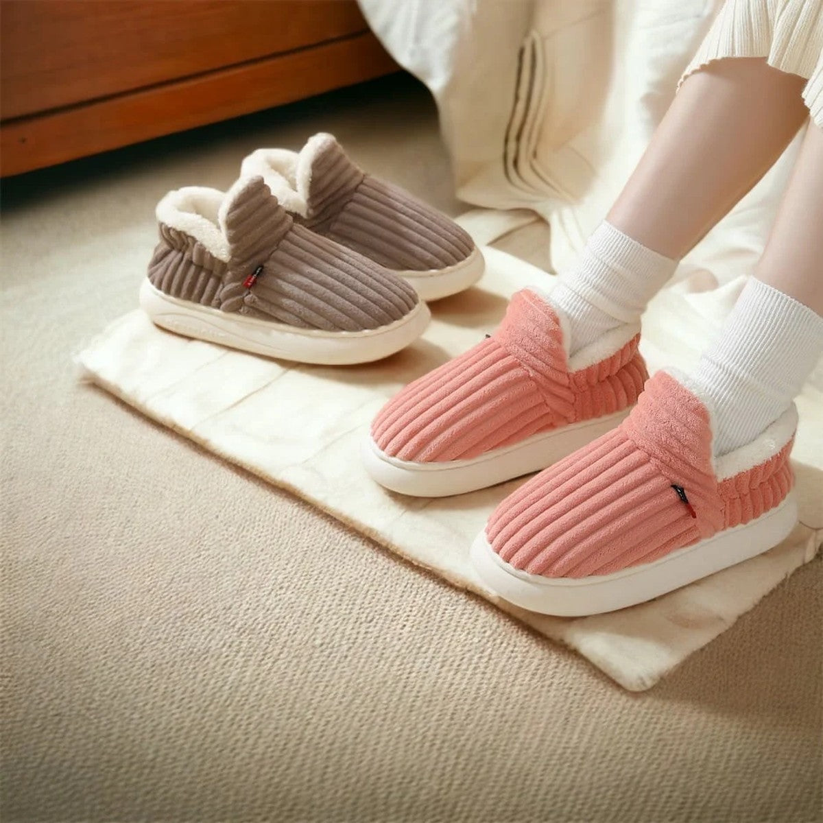 Padded Quilted House Slippers with Warm Fleece Lining and Non Slip Sole