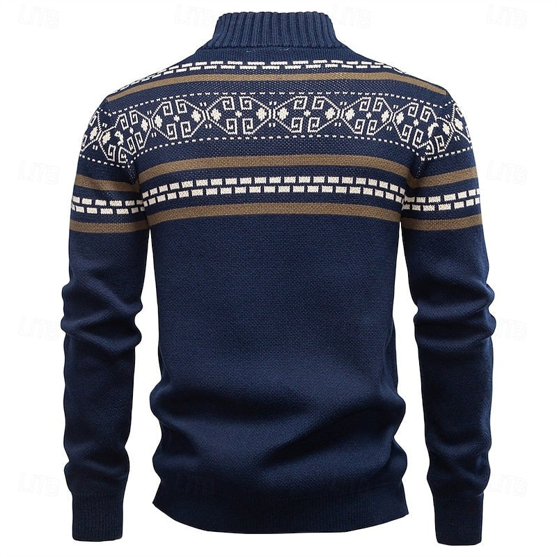 Mens Knit Cardigan Sweater with Full Zip and Ribbed Trim