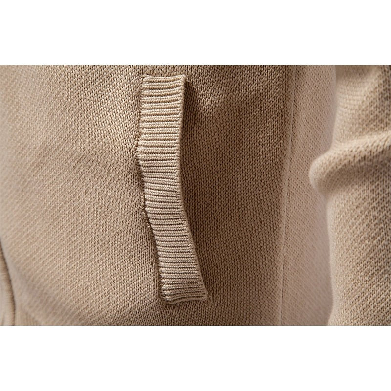 Mens Knit Cardigan Sweater with Full Zip and Ribbed Trim