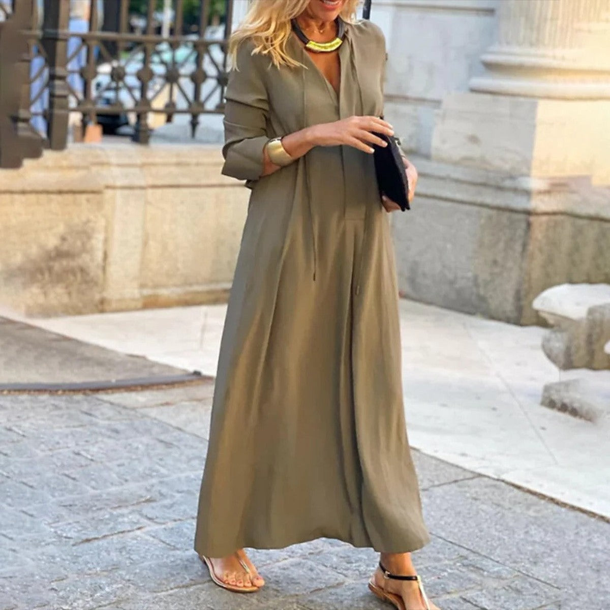 Sleeveless Casual Maxi Dress with Tiered Ruffle Skirt and Deep V Neck