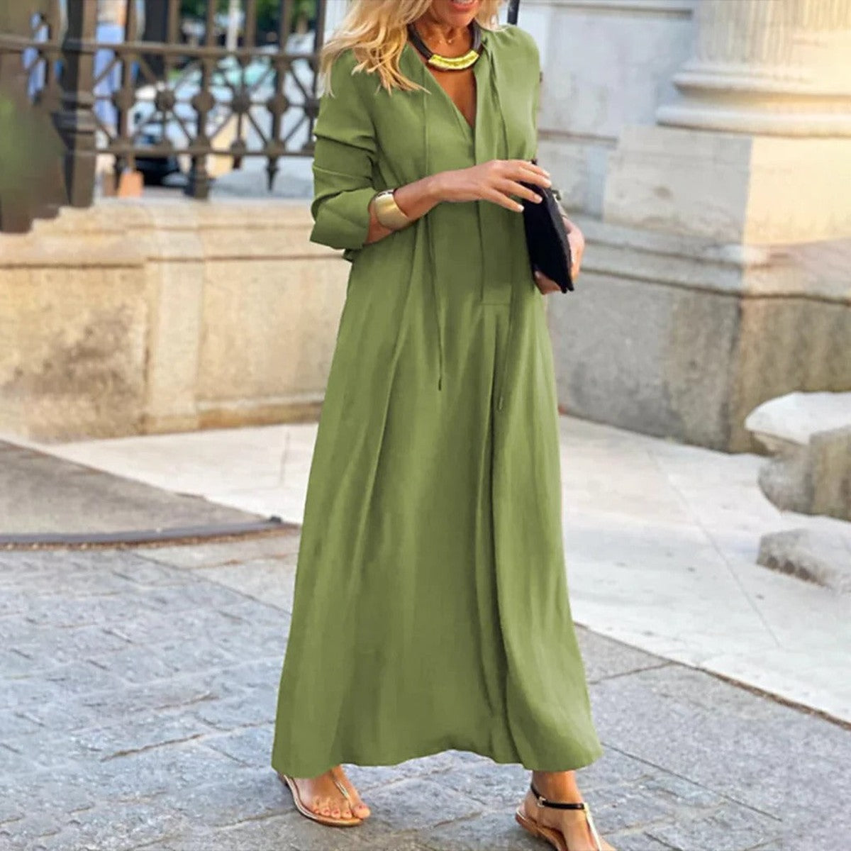 Sleeveless Casual Maxi Dress with Tiered Ruffle Skirt and Deep V Neck