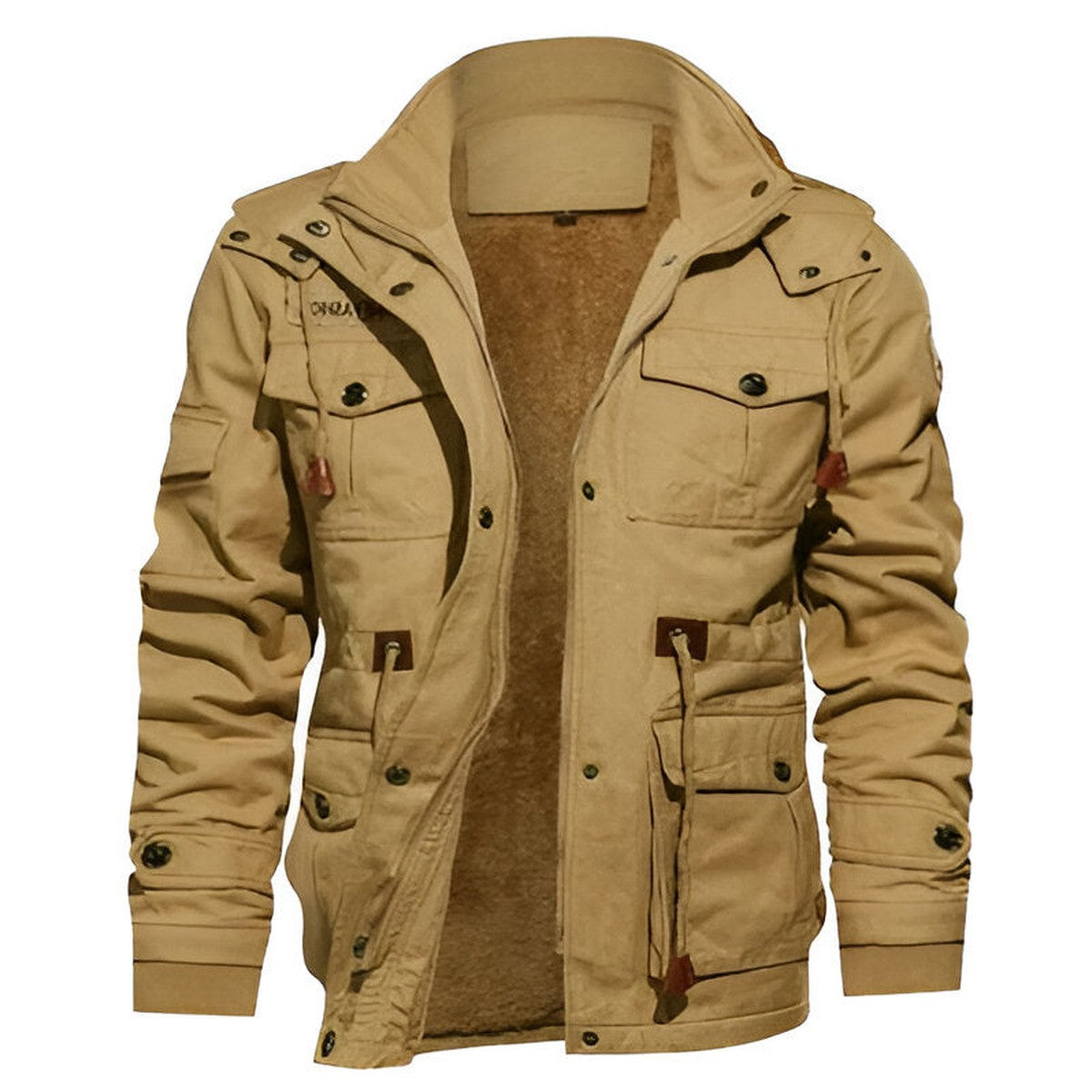 Men Tactical Fleece Hooded Jacket with Zipper Pockets for Winter Outdoor Warmth