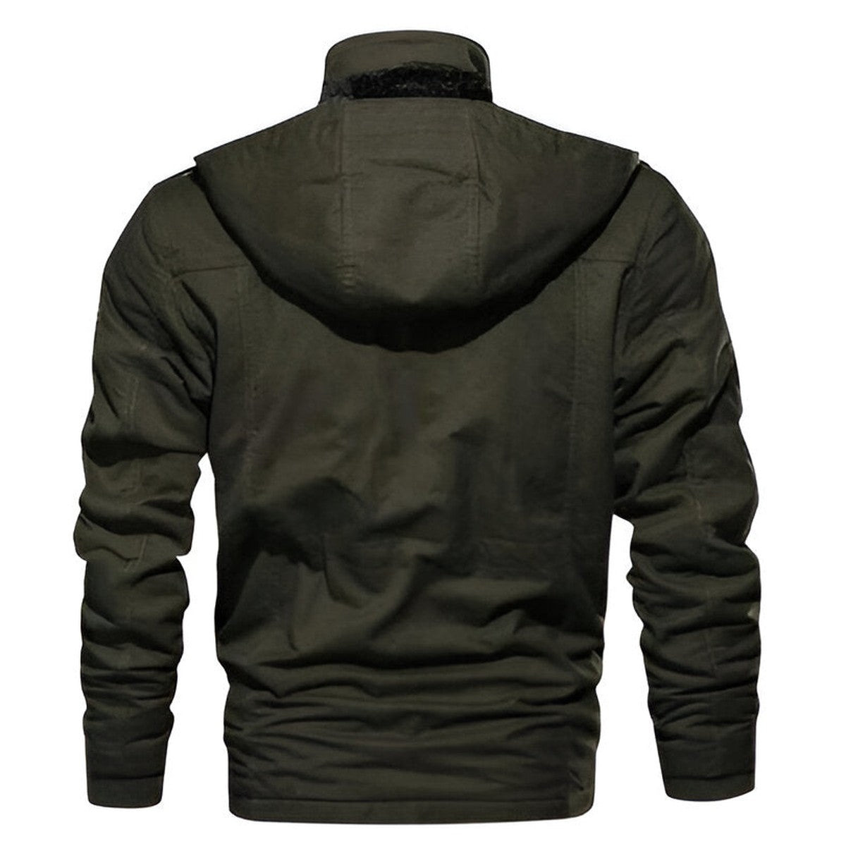 Men Tactical Fleece Hooded Jacket with Zipper Pockets for Winter Outdoor Warmth