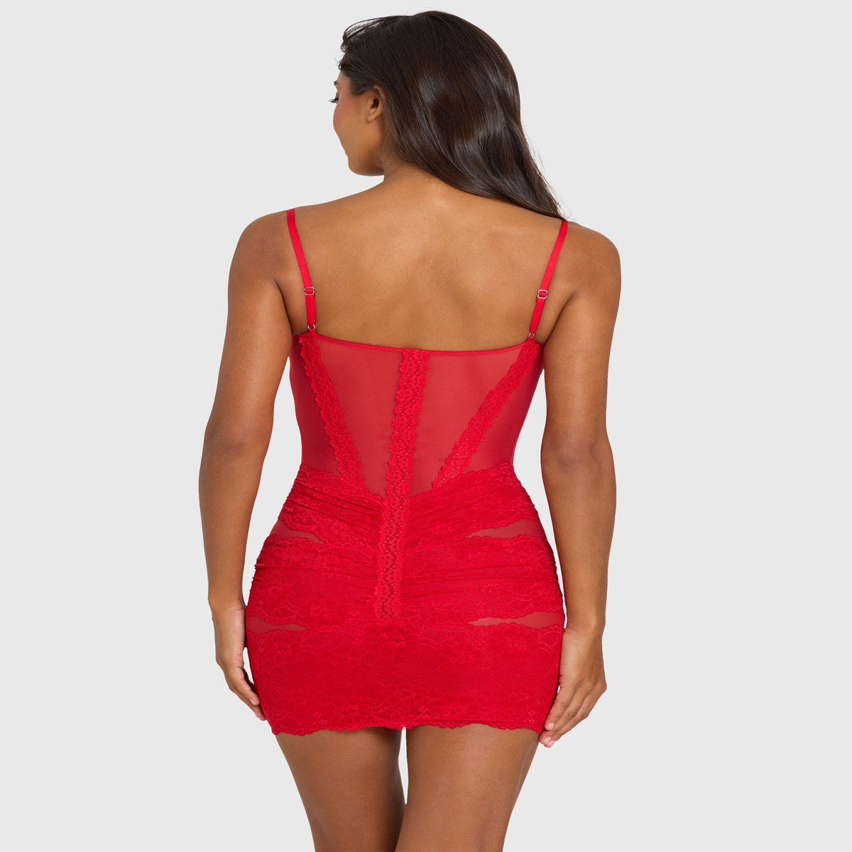 Red Short Sleeve Mini Cocktail Dress with Lace Trim Detailing
