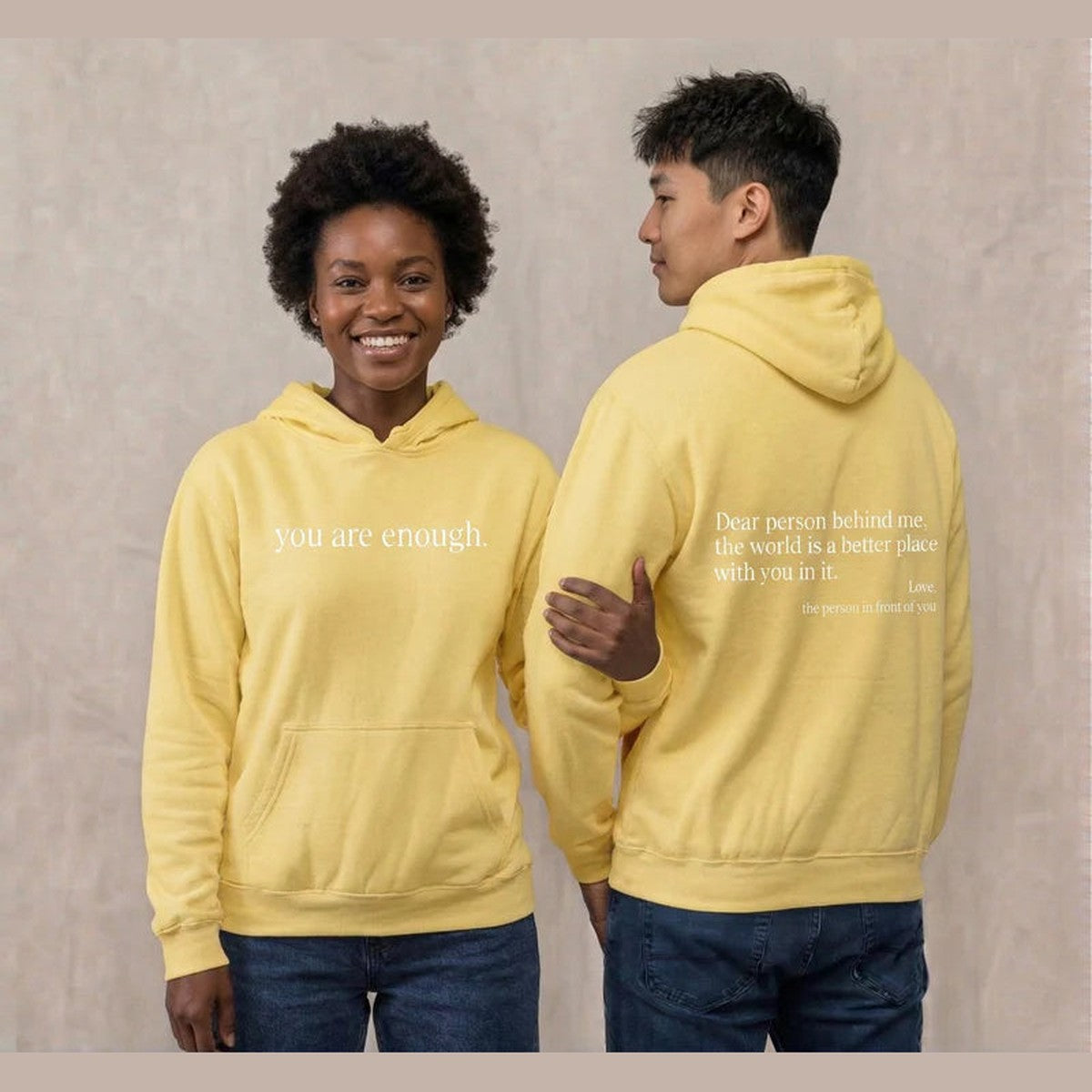 Unisex Text Print Pullover Hoodie with Kangaroo Pocket