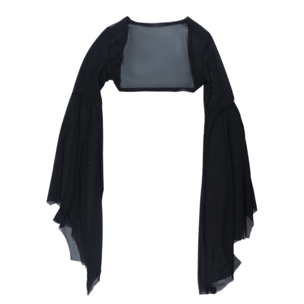 Mesh Crop Top with Flared Bat Sleeves for Gothic Costumes