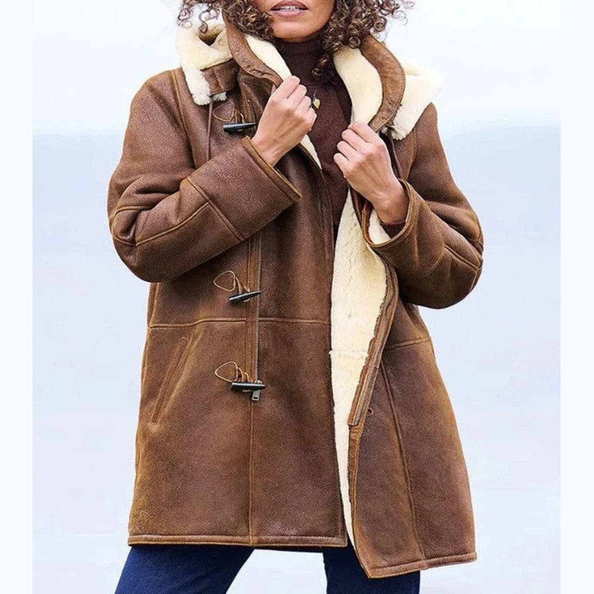 Quilted Puffer Winter Coat with Attached Hood and Button Snap Closures