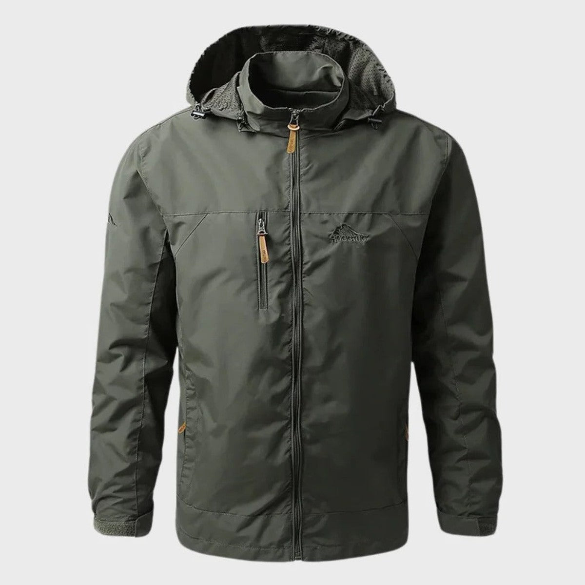 Men Outdoor Waterproof Windbreaker Jacket with Detachable Hood and Zipper Pockets