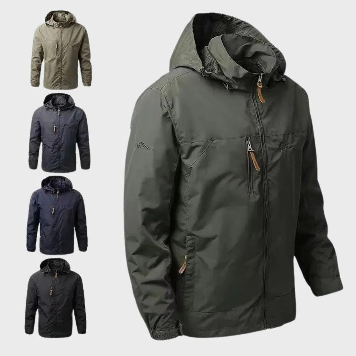 Men Outdoor Waterproof Windbreaker Jacket with Detachable Hood and Zipper Pockets