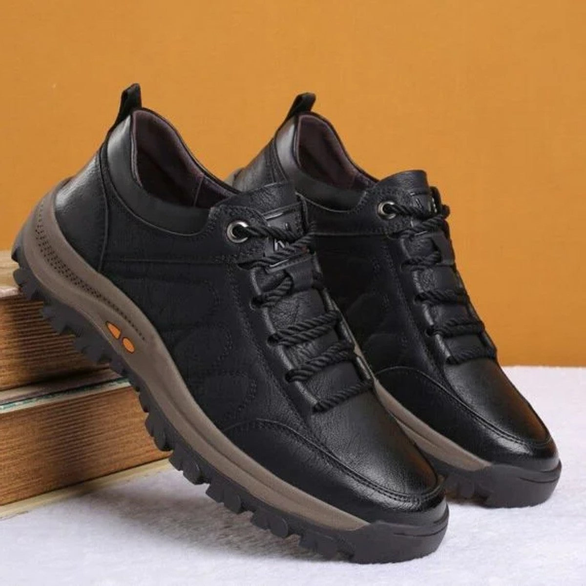 Men Leather Walking Loafers with Cushioned Arch Support and Non Slip Rubber Soles