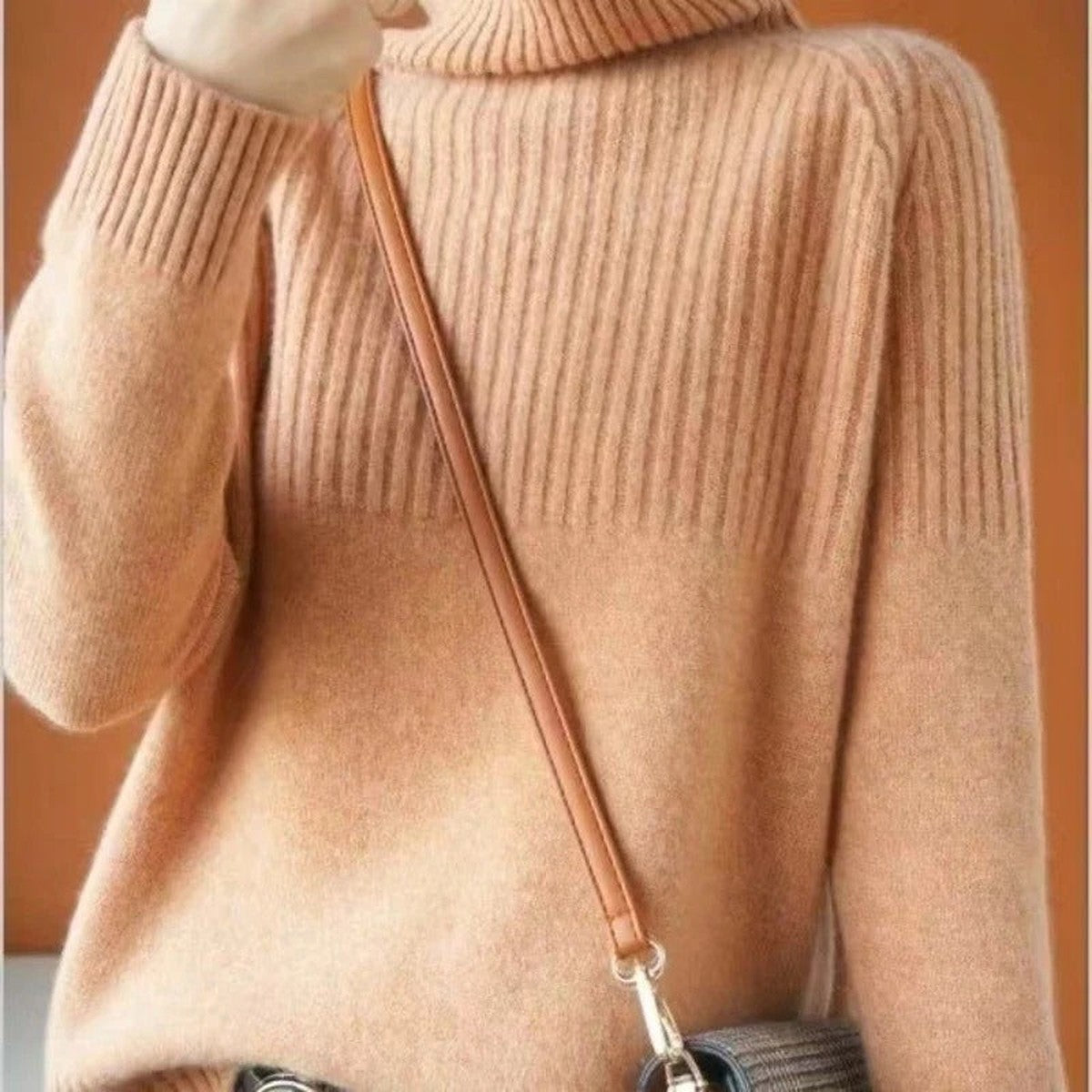 Long Sleeve Knitted Pullover Sweater with High Turtleneck for Women