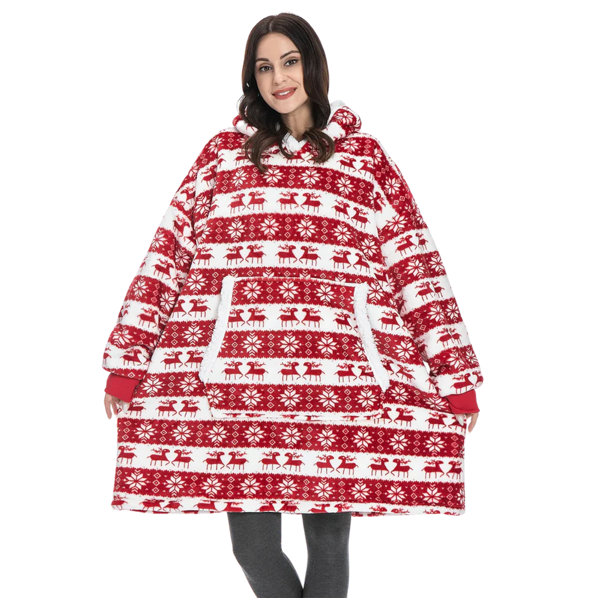 Oversized Wearable Blanket Hoodie with Sherpa Fleece Lining and Front Pocket