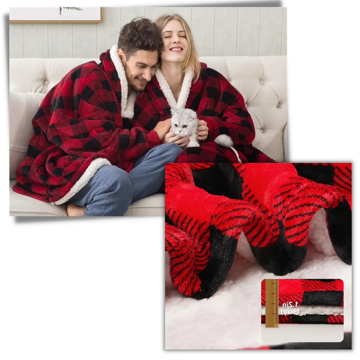 Oversized Wearable Blanket Hoodie with Sherpa Fleece Lining and Front Pocket