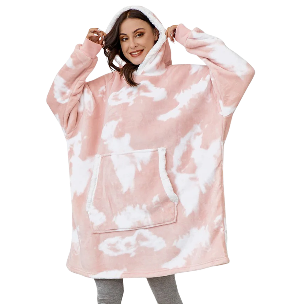 Oversized Wearable Blanket Hoodie with Sherpa Fleece Lining and Front Pocket