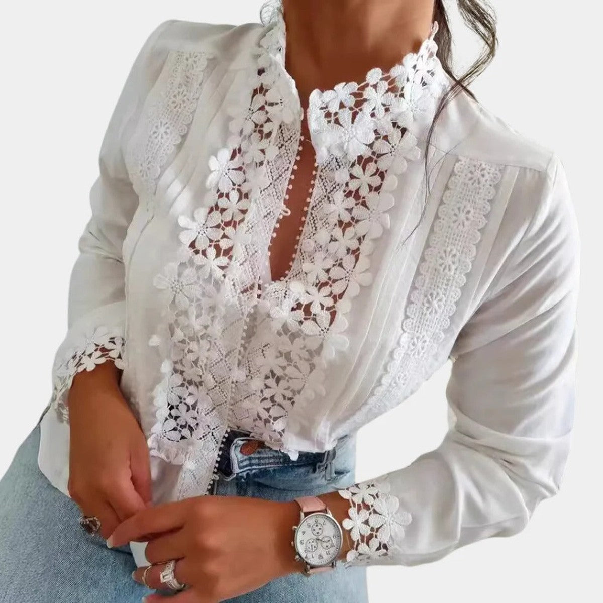 Boho Print Long Sleeve Blouse with Split V Neck for Women