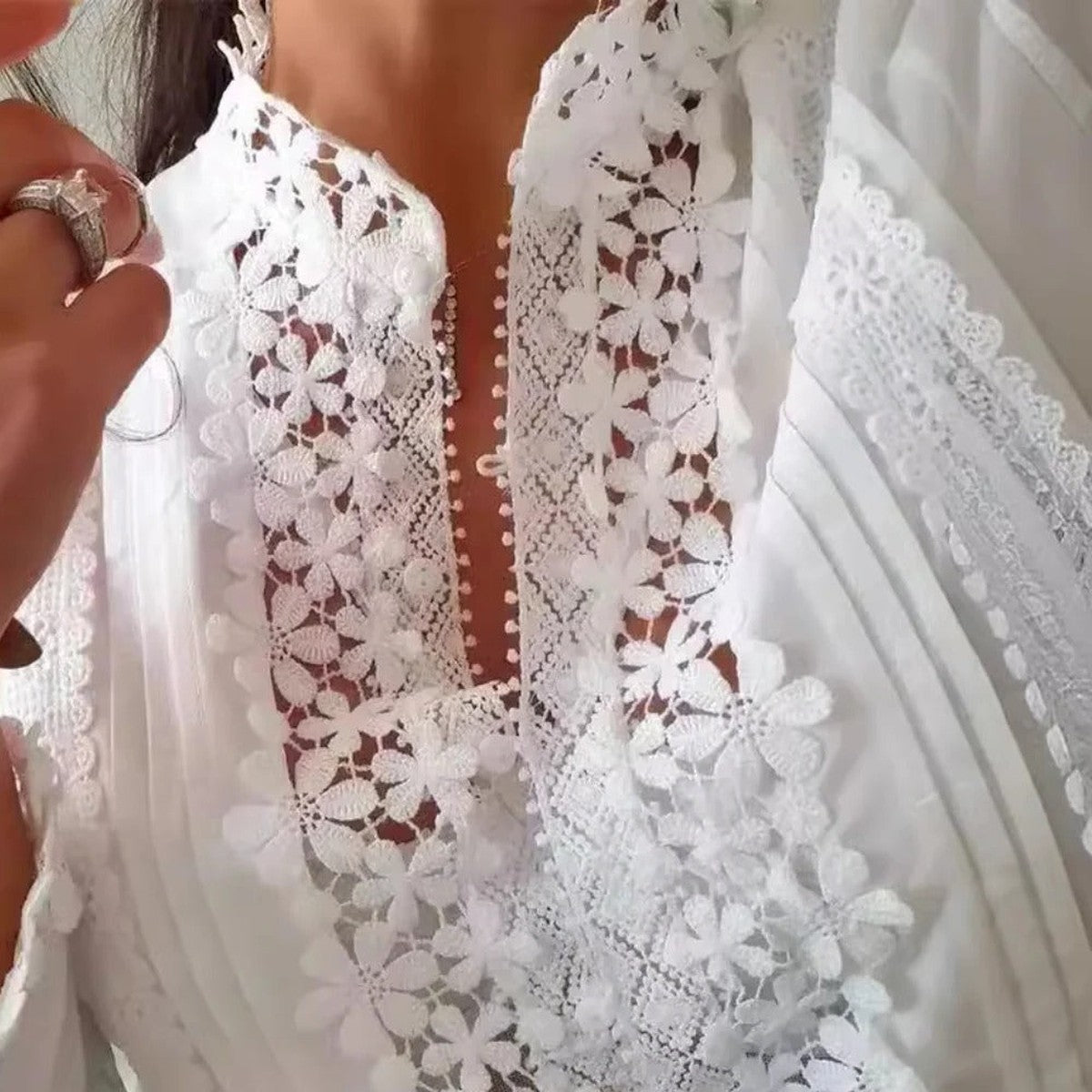 Boho Print Long Sleeve Blouse with Split V Neck for Women