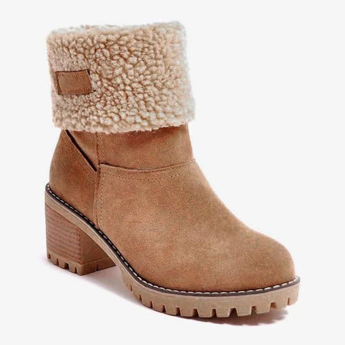 Womens Warm Ankle Winter Boots with Faux Fur Lining and Low Block Heel