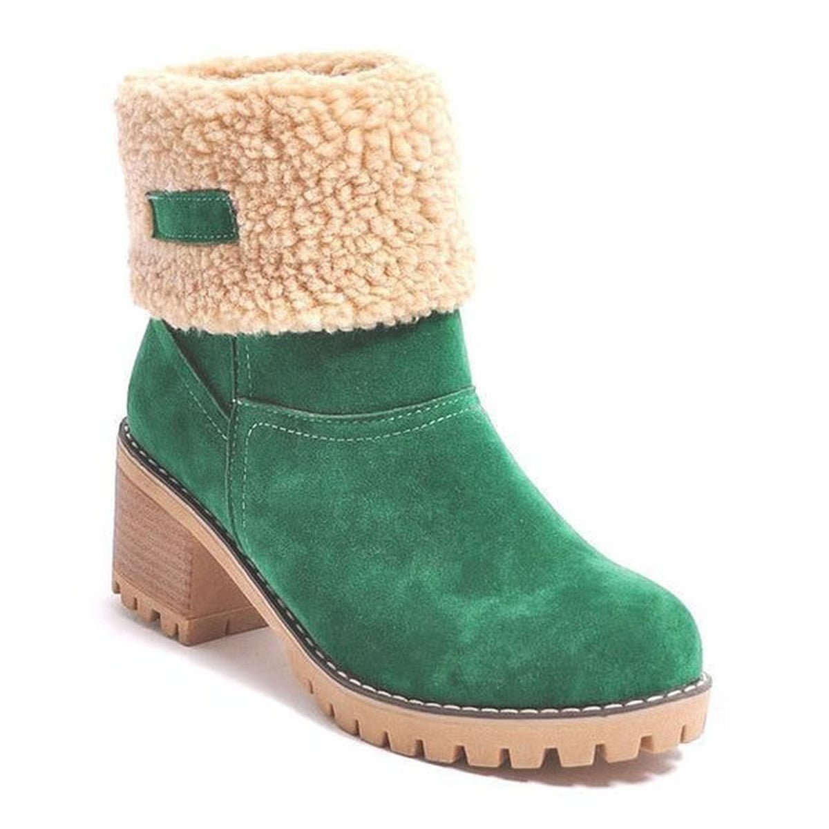 Womens Warm Ankle Winter Boots with Faux Fur Lining and Low Block Heel