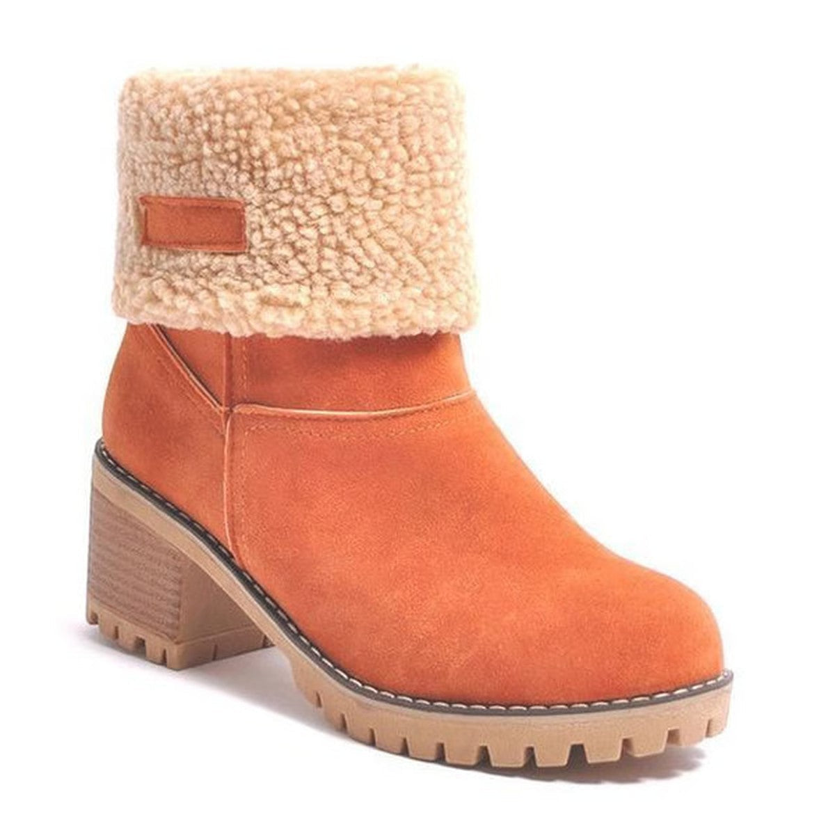 Womens Warm Ankle Winter Boots with Faux Fur Lining and Low Block Heel