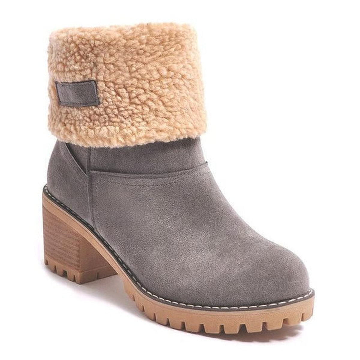 Womens Warm Ankle Winter Boots with Faux Fur Lining and Low Block Heel