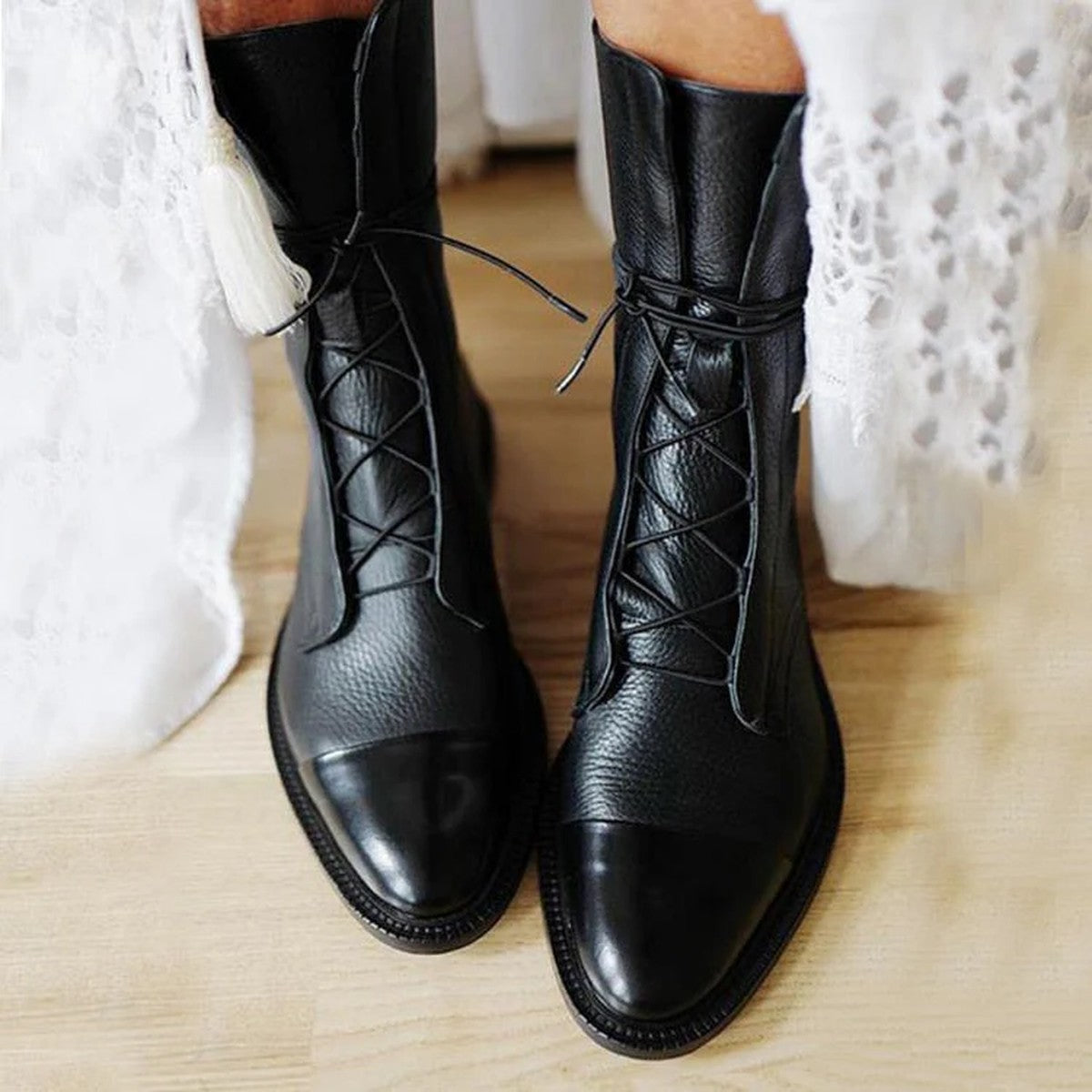 Chunky Block Heel Ankle Booties with Side Zipper and Non Slip Lug Sole