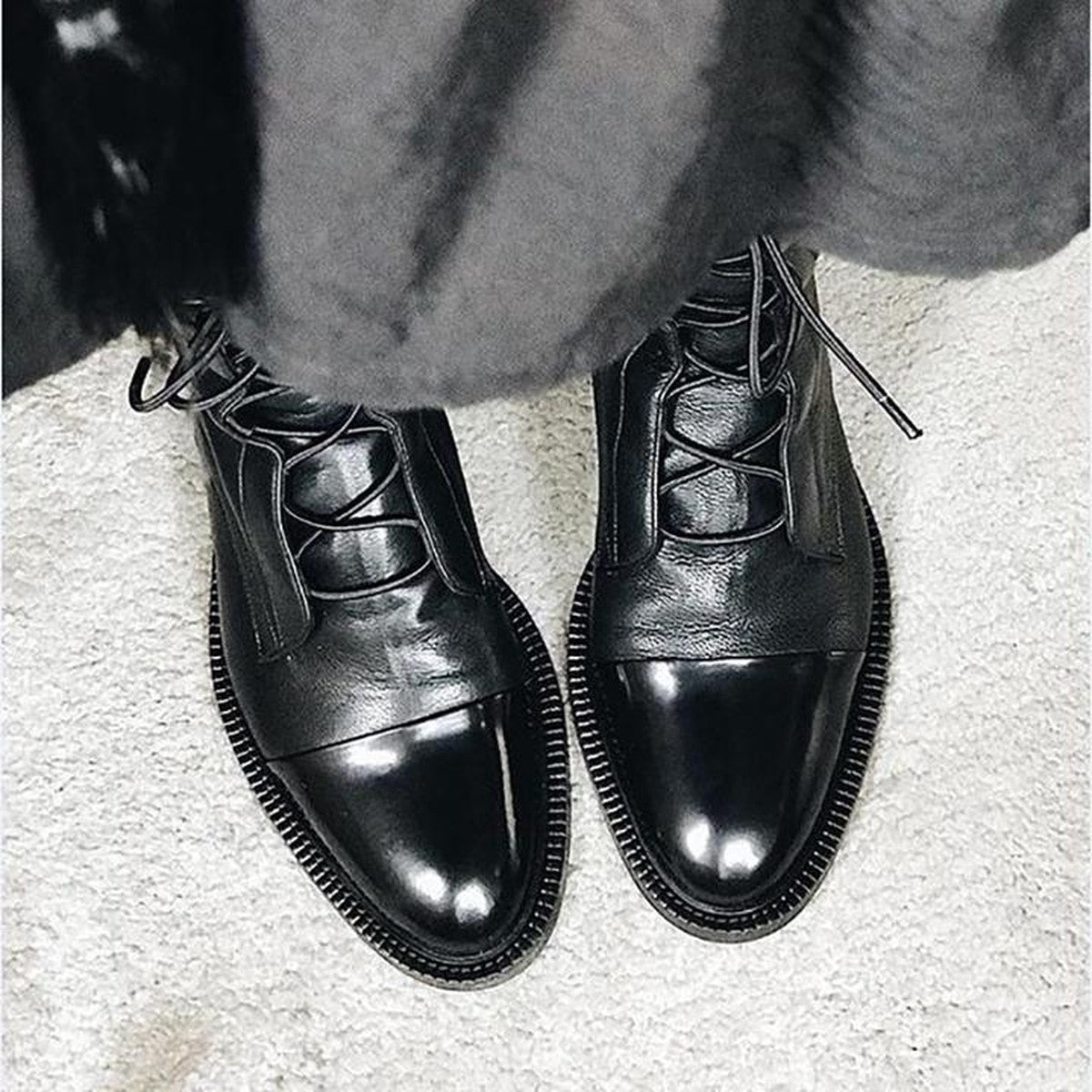 Chunky Block Heel Ankle Booties with Side Zipper and Non Slip Lug Sole