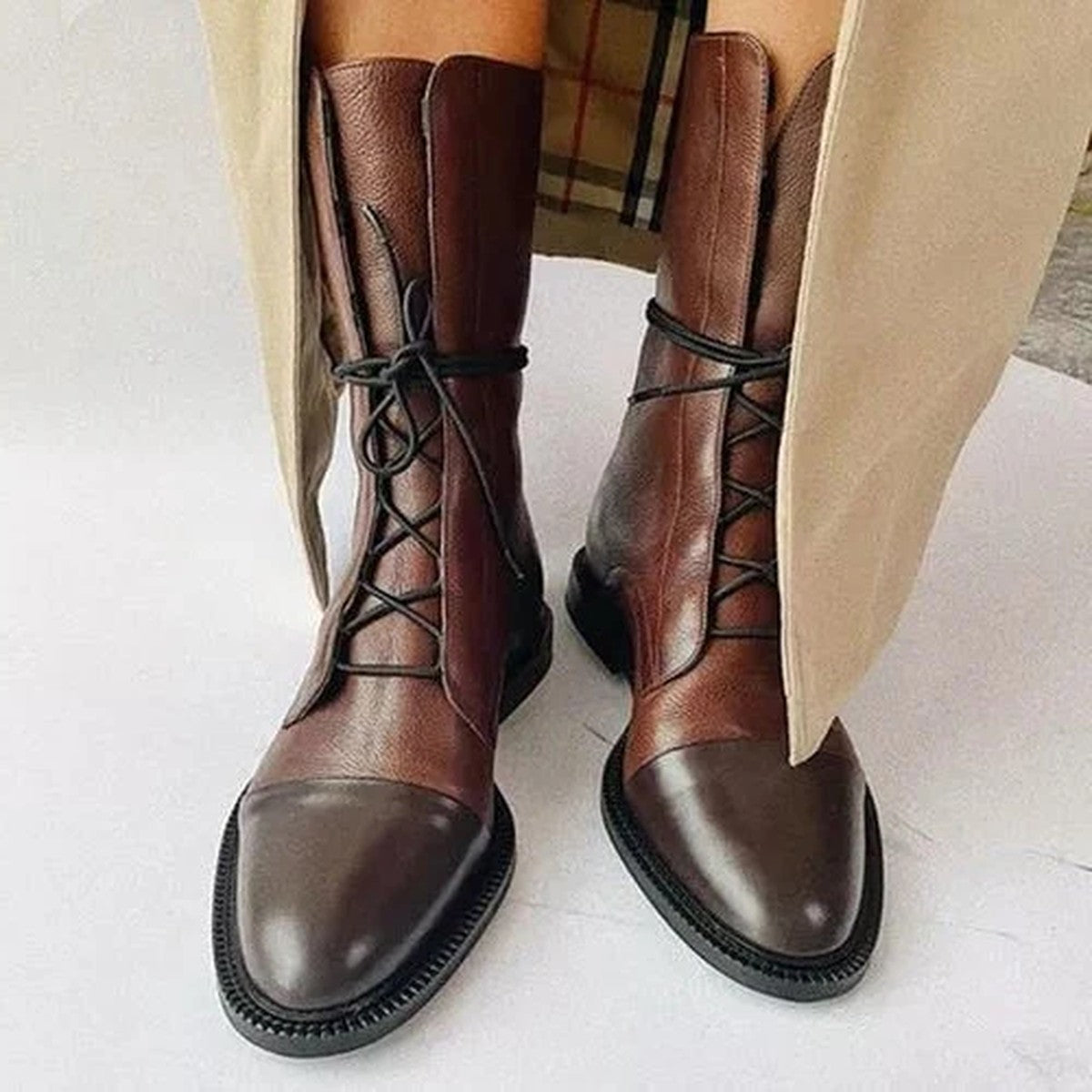 Chunky Block Heel Ankle Booties with Side Zipper and Non Slip Lug Sole