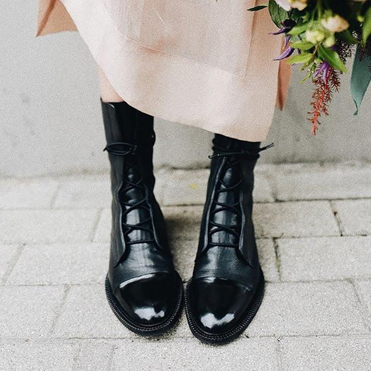 Chunky Block Heel Ankle Booties with Side Zipper and Non Slip Lug Sole