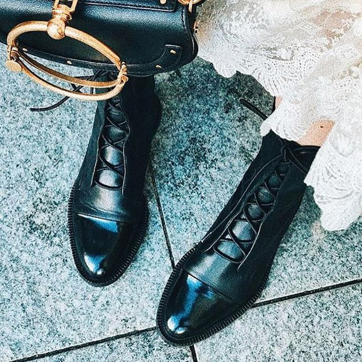 Chunky Block Heel Ankle Booties with Side Zipper and Non Slip Lug Sole