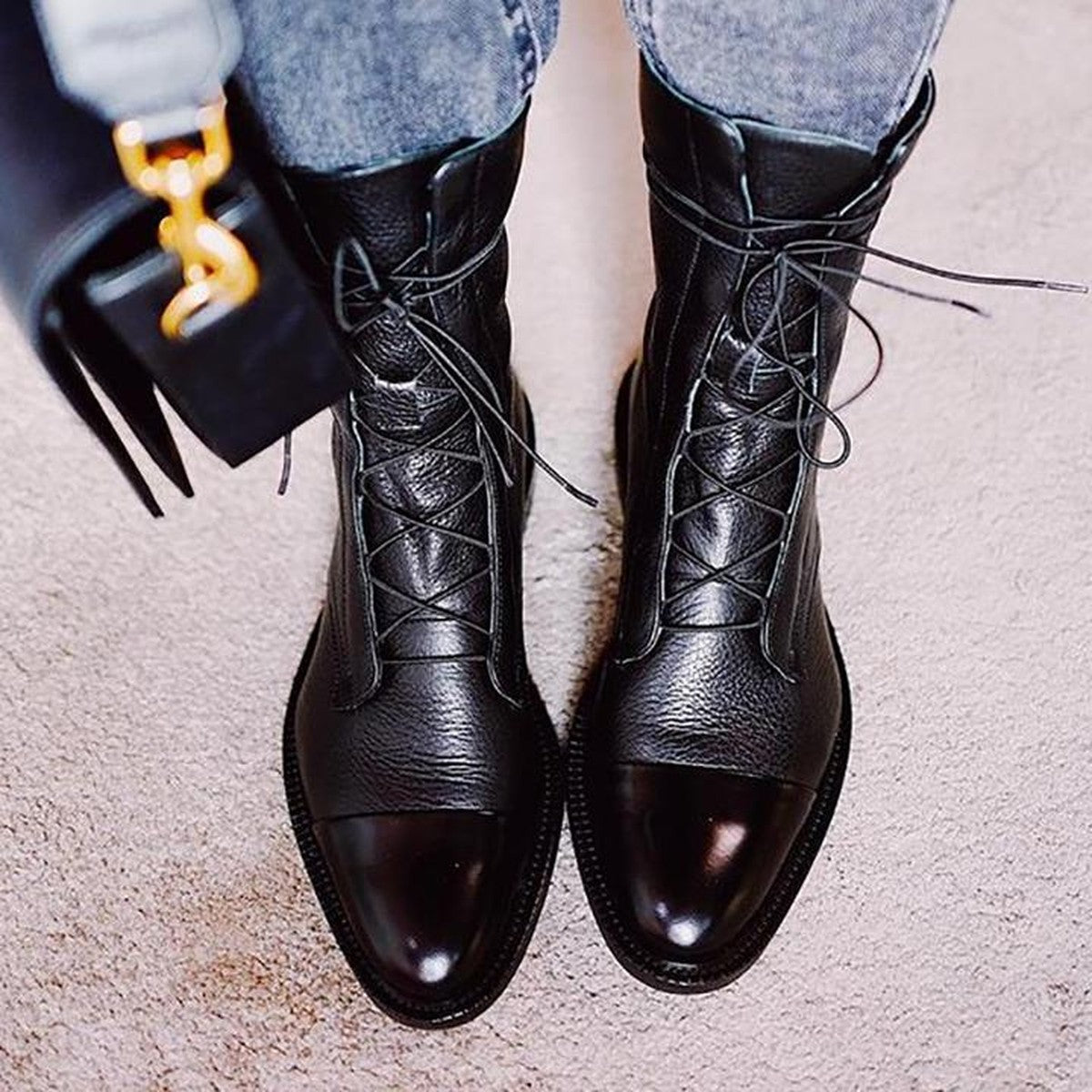 Chunky Block Heel Ankle Booties with Side Zipper and Non Slip Lug Sole