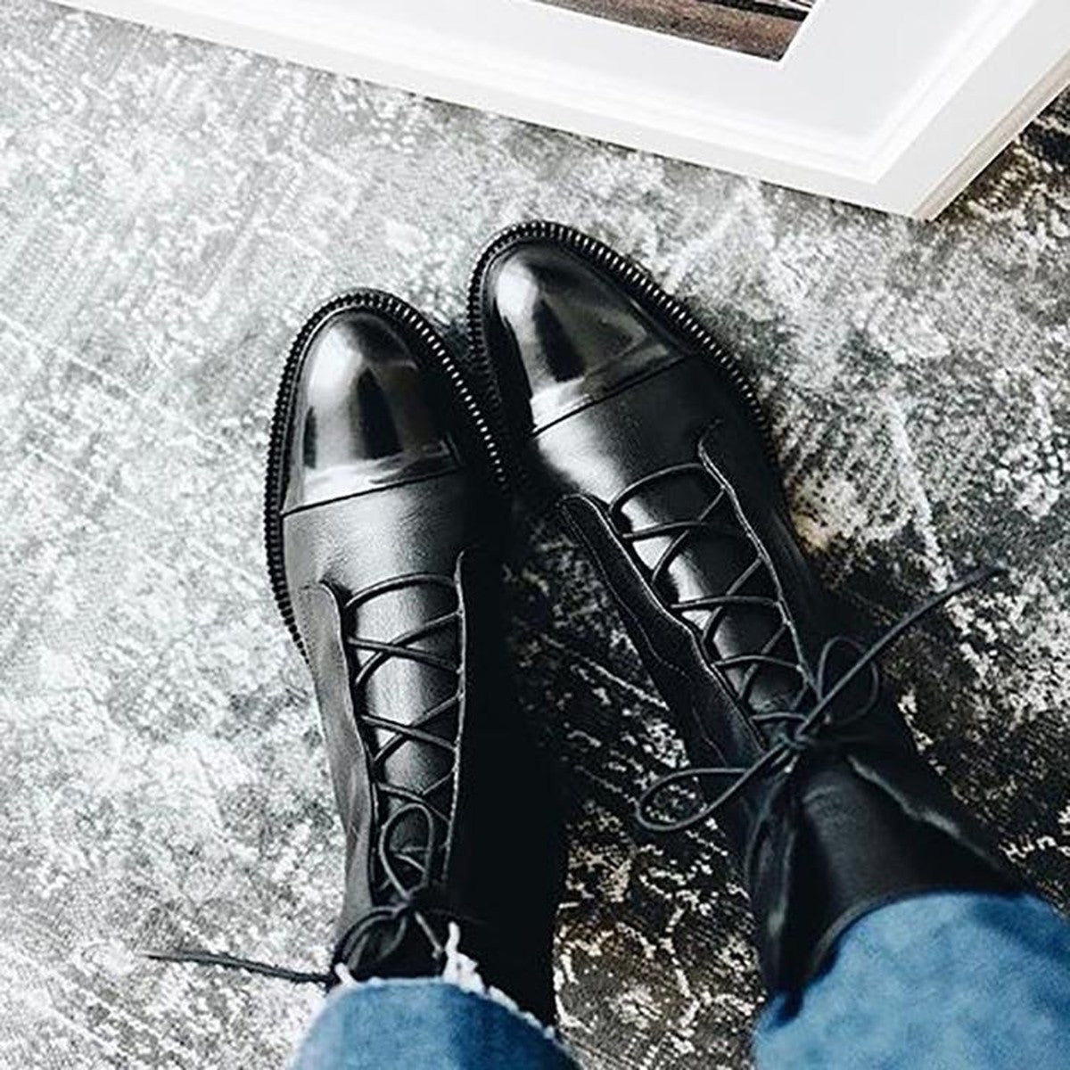 Chunky Block Heel Ankle Booties with Side Zipper and Non Slip Lug Sole