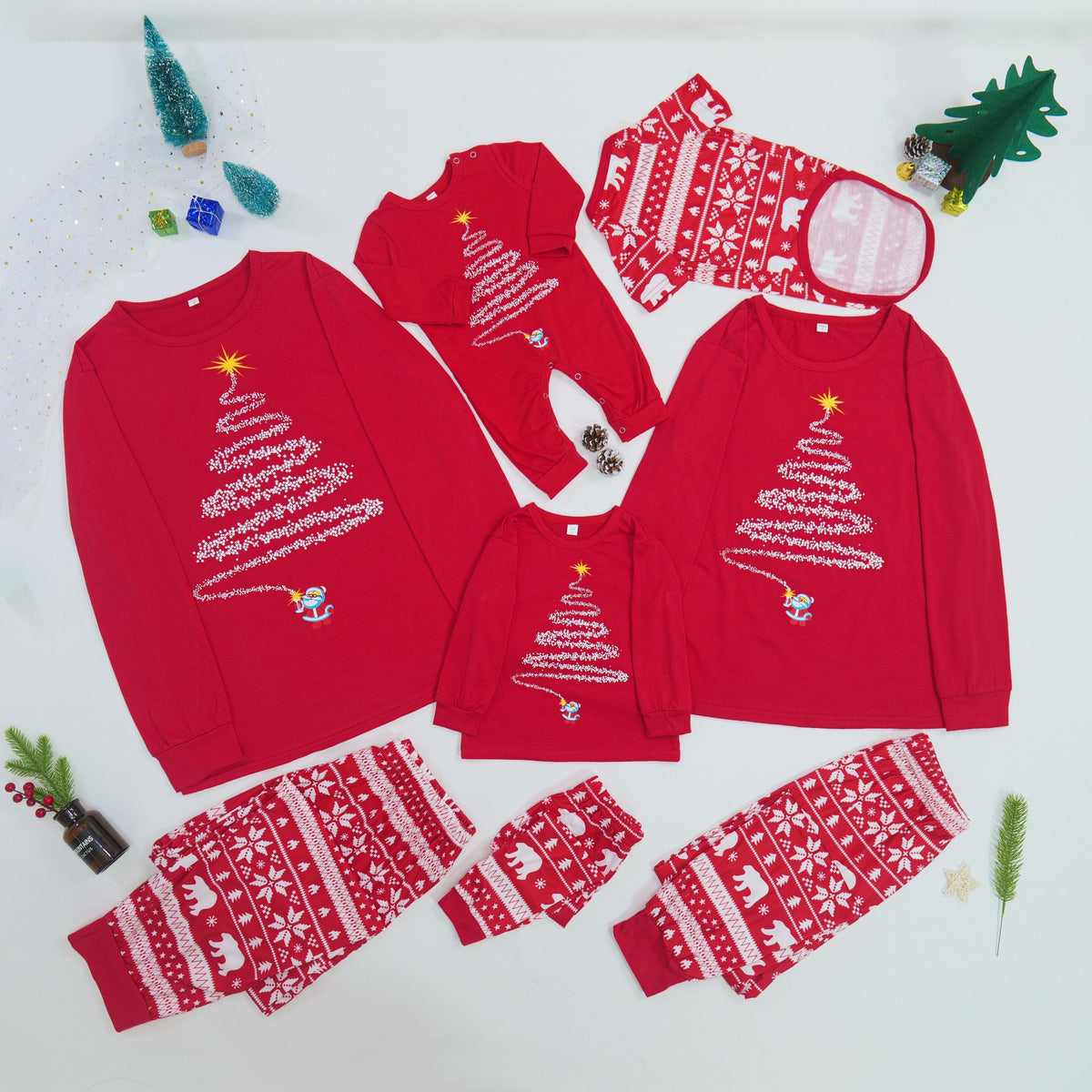 Matching Family Christmas Sleepwear Set with Reindeer and Snowflake Pattern