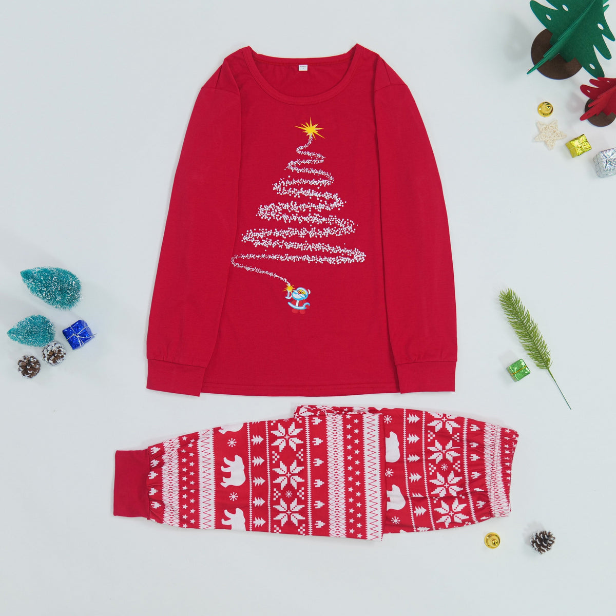 Matching Family Christmas Sleepwear Set with Reindeer and Snowflake Pattern