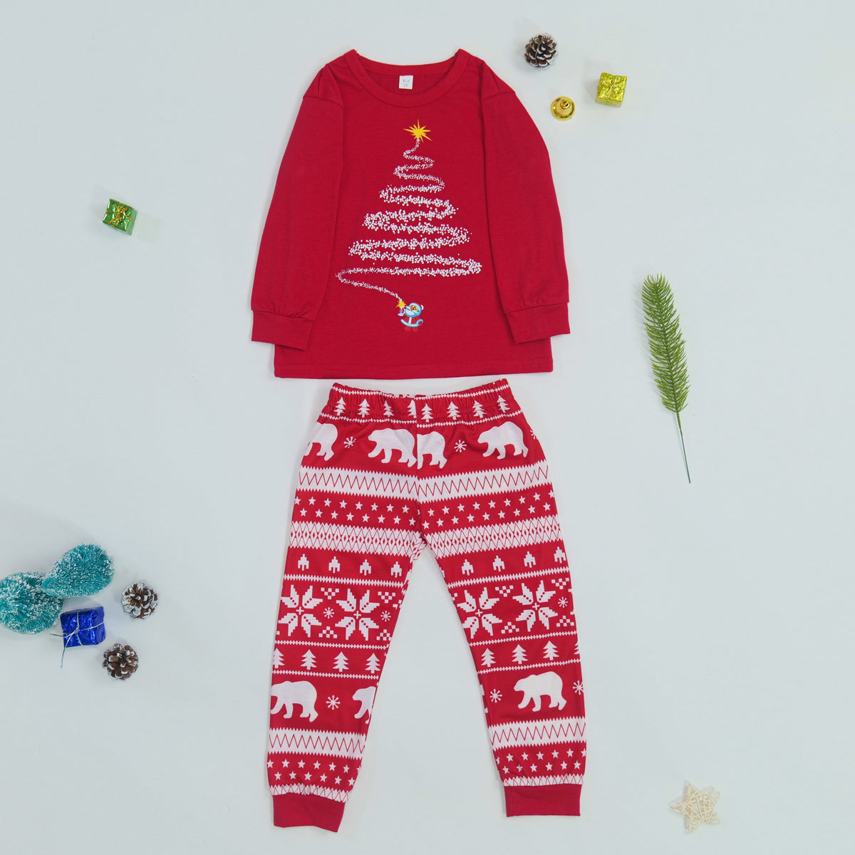 Matching Family Christmas Sleepwear Set with Reindeer and Snowflake Pattern