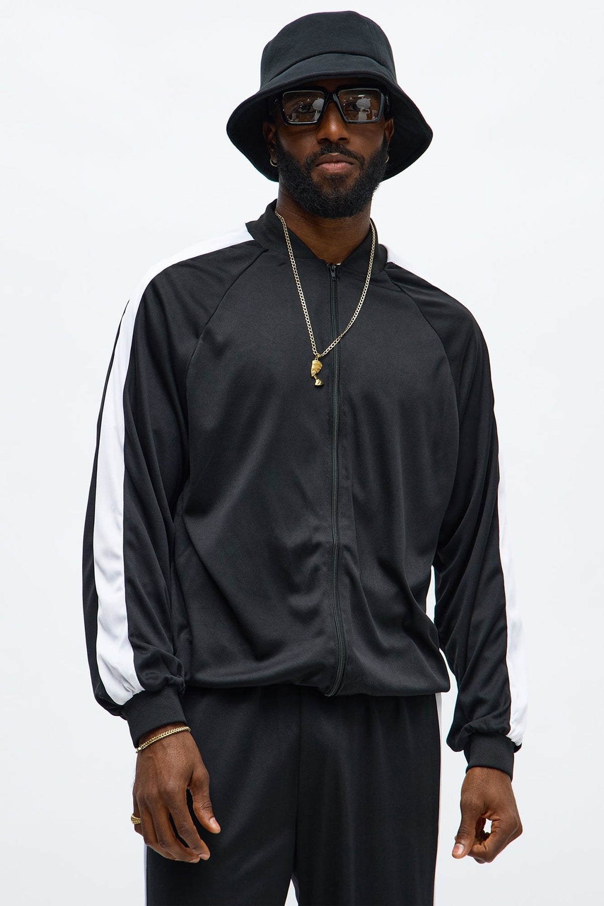 Two Piece Hip Hop Costume Set with Black and White Contrast for Adults