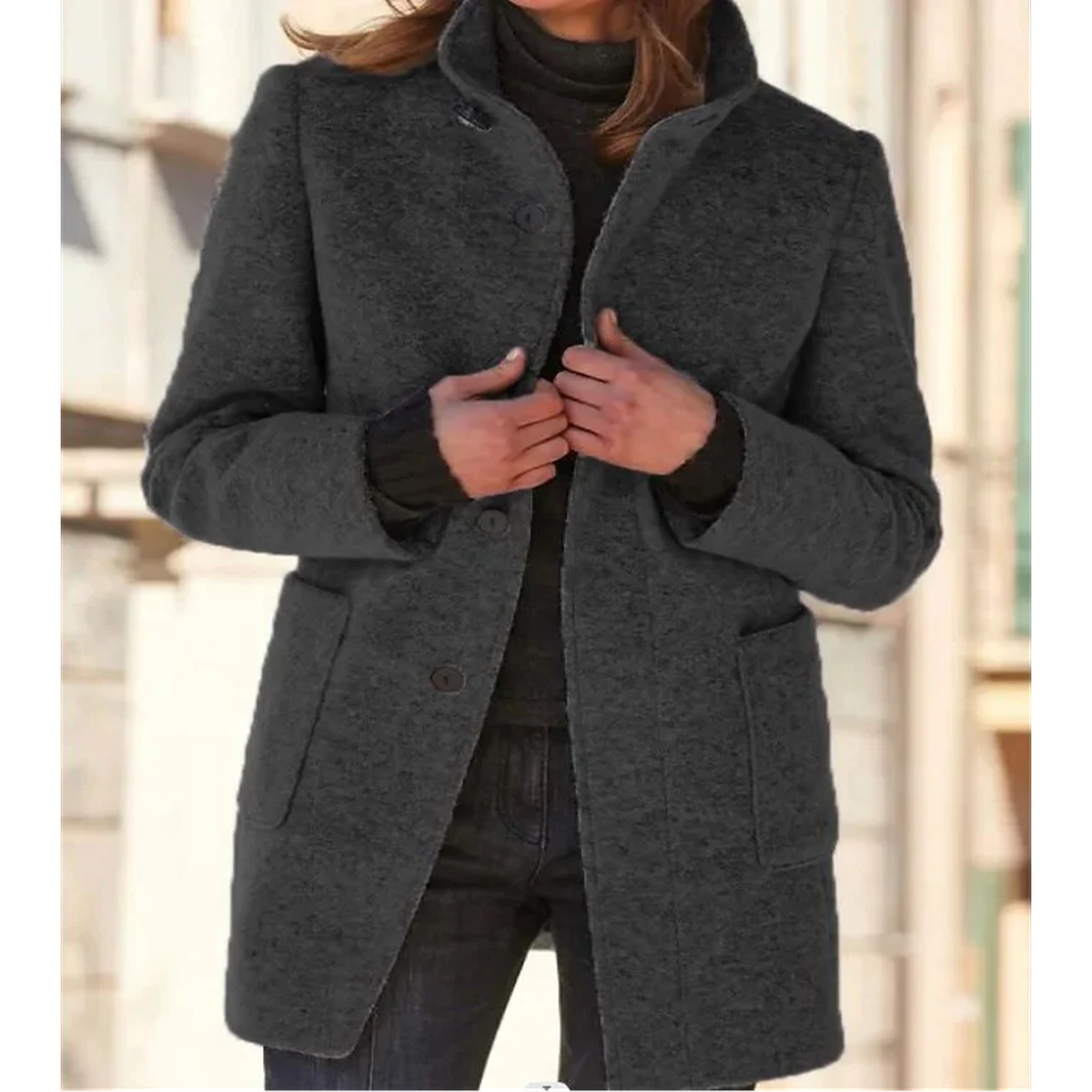 Double Breasted Long Wool Blend Overcoat with Waist Belt and Notch Lapel