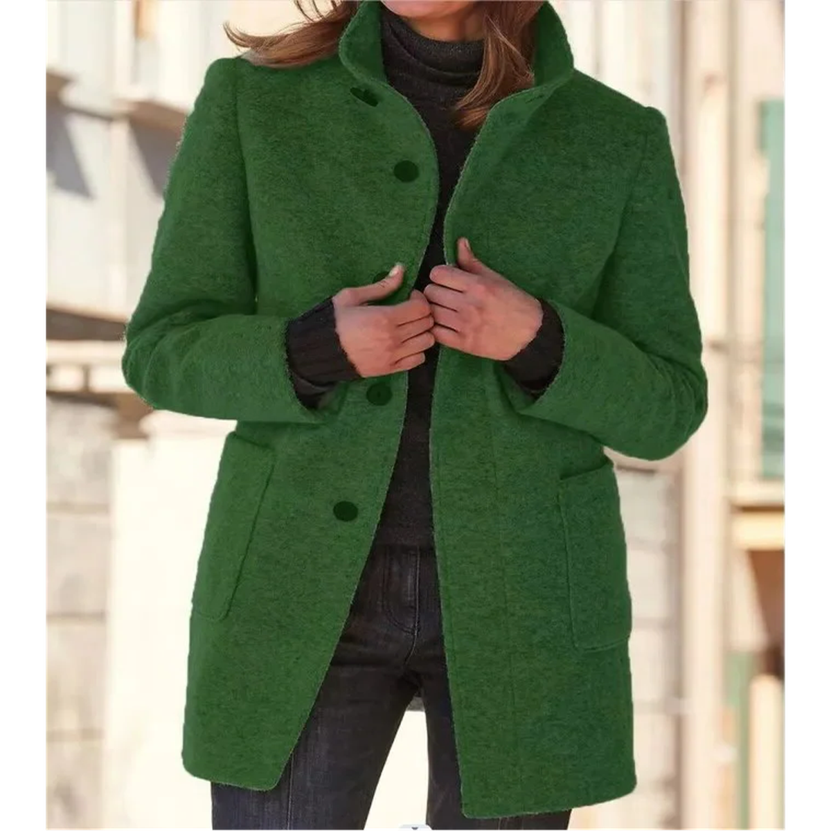 Double Breasted Long Wool Blend Overcoat with Waist Belt and Notch Lapel