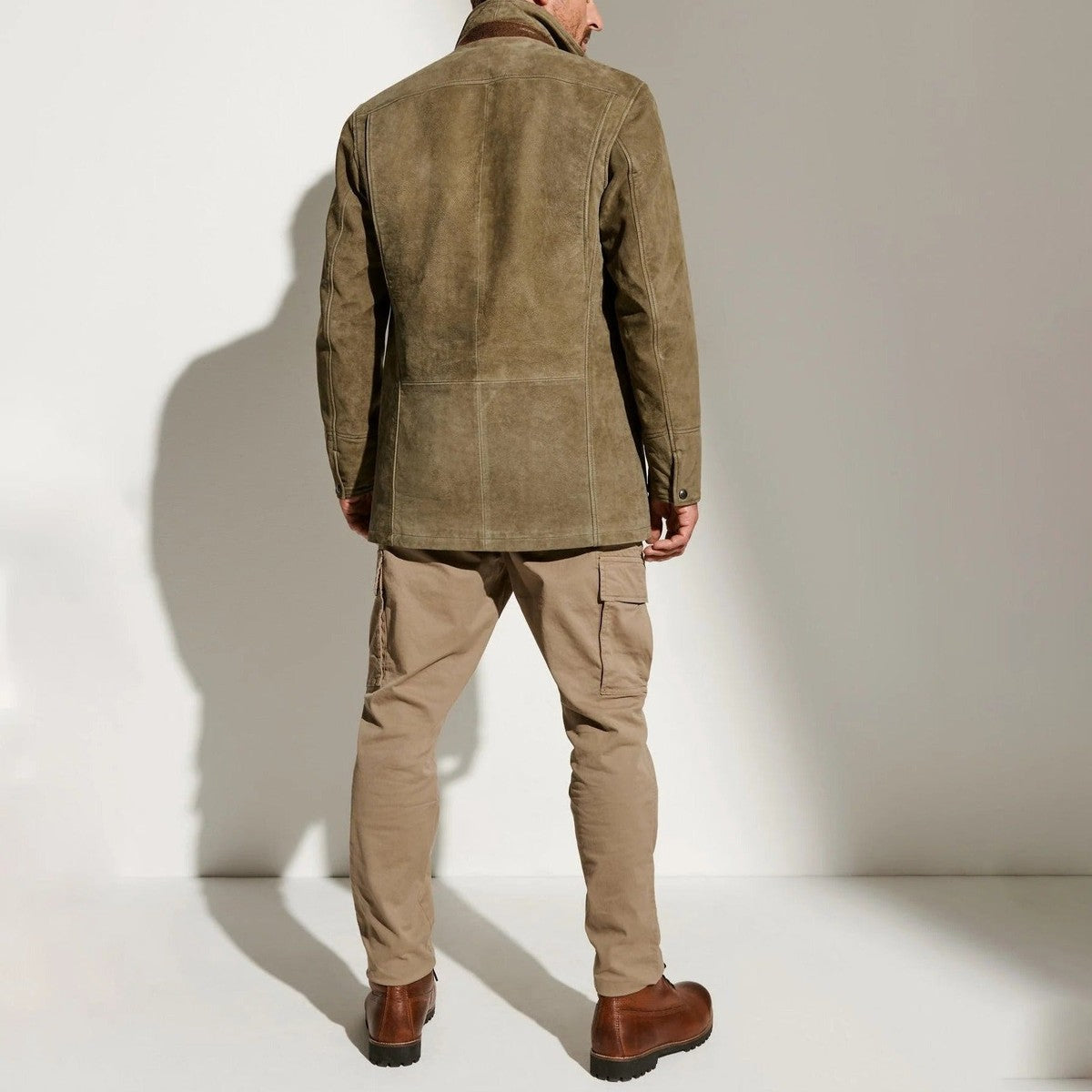 Men Vintage Suede Jacket with Front Zipper and Pockets