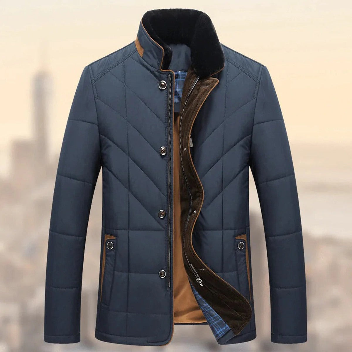 Mens Wool Blend Overcoat with Notched Lapel and Front Button Closure