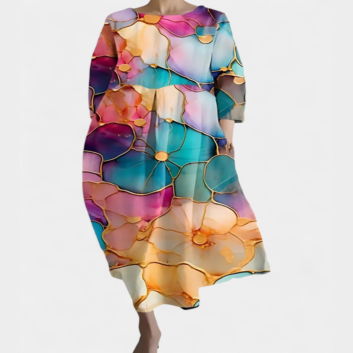 Long Sleeve Bohemian Maxi Dress with Floral Print and Deep V Neck