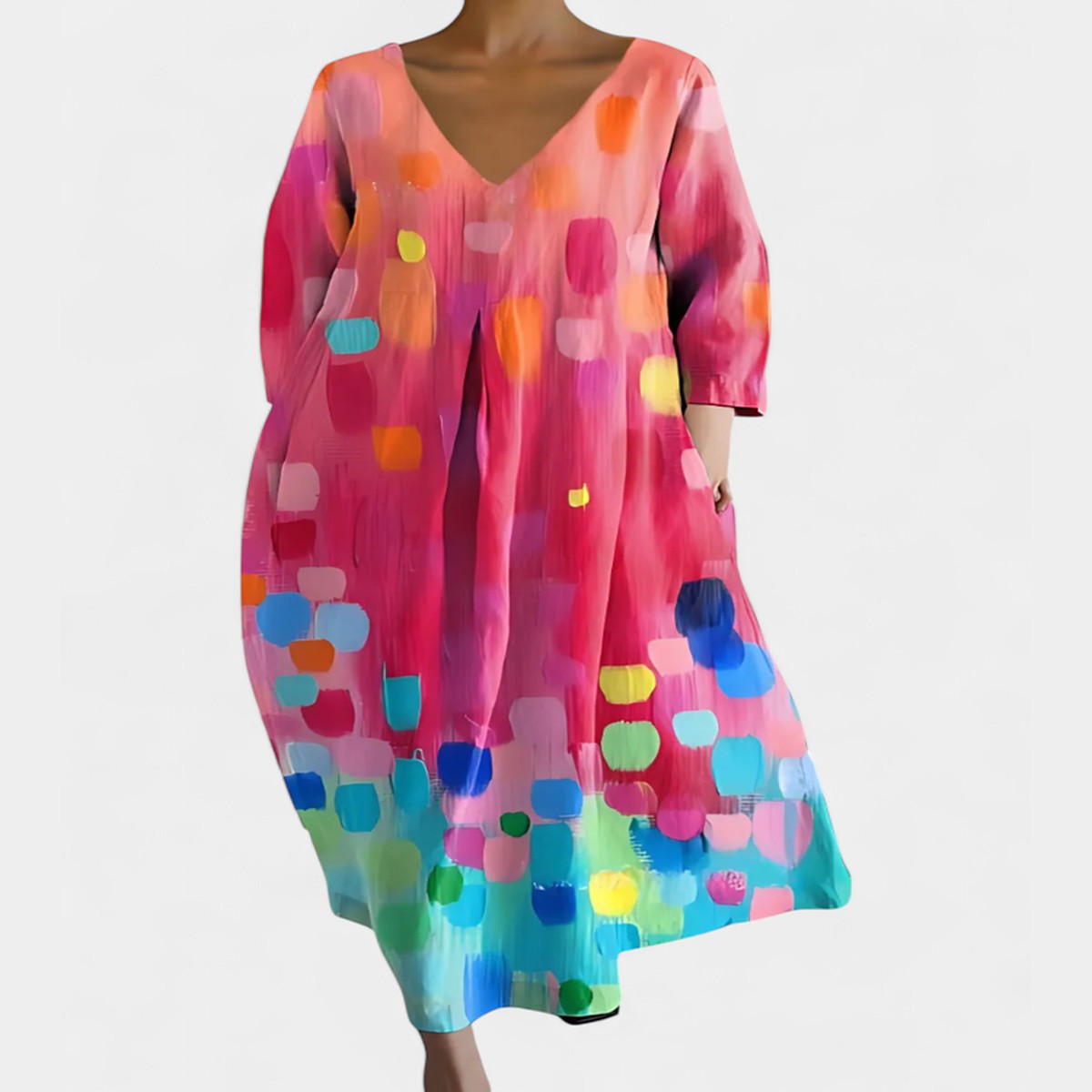 Long Sleeve Bohemian Maxi Dress with Floral Print and Deep V Neck