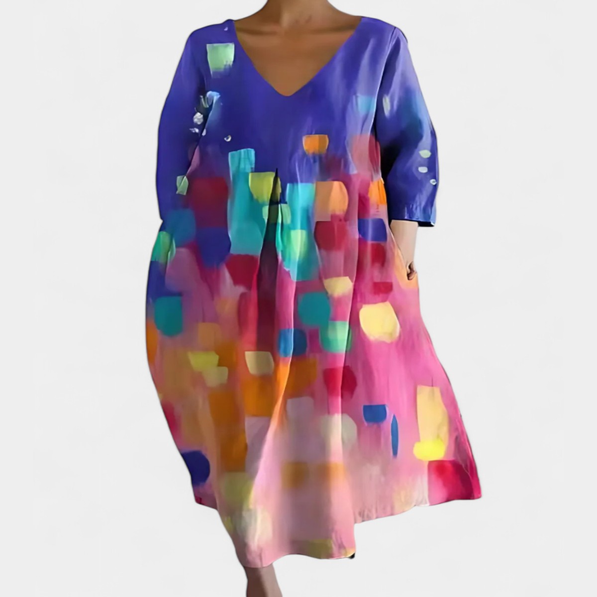 Long Sleeve Bohemian Maxi Dress with Floral Print and Deep V Neck